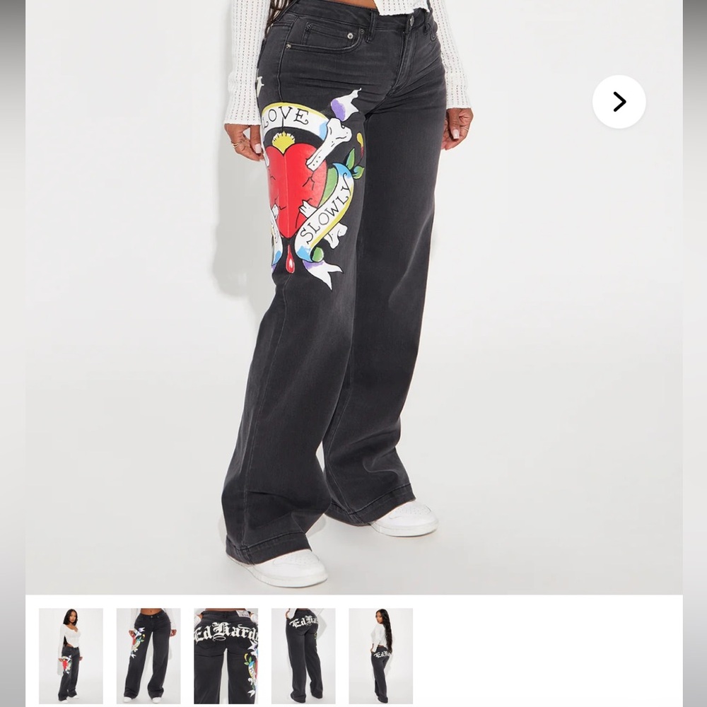 Ed Hardy Black Jeans with Red and White Graphic